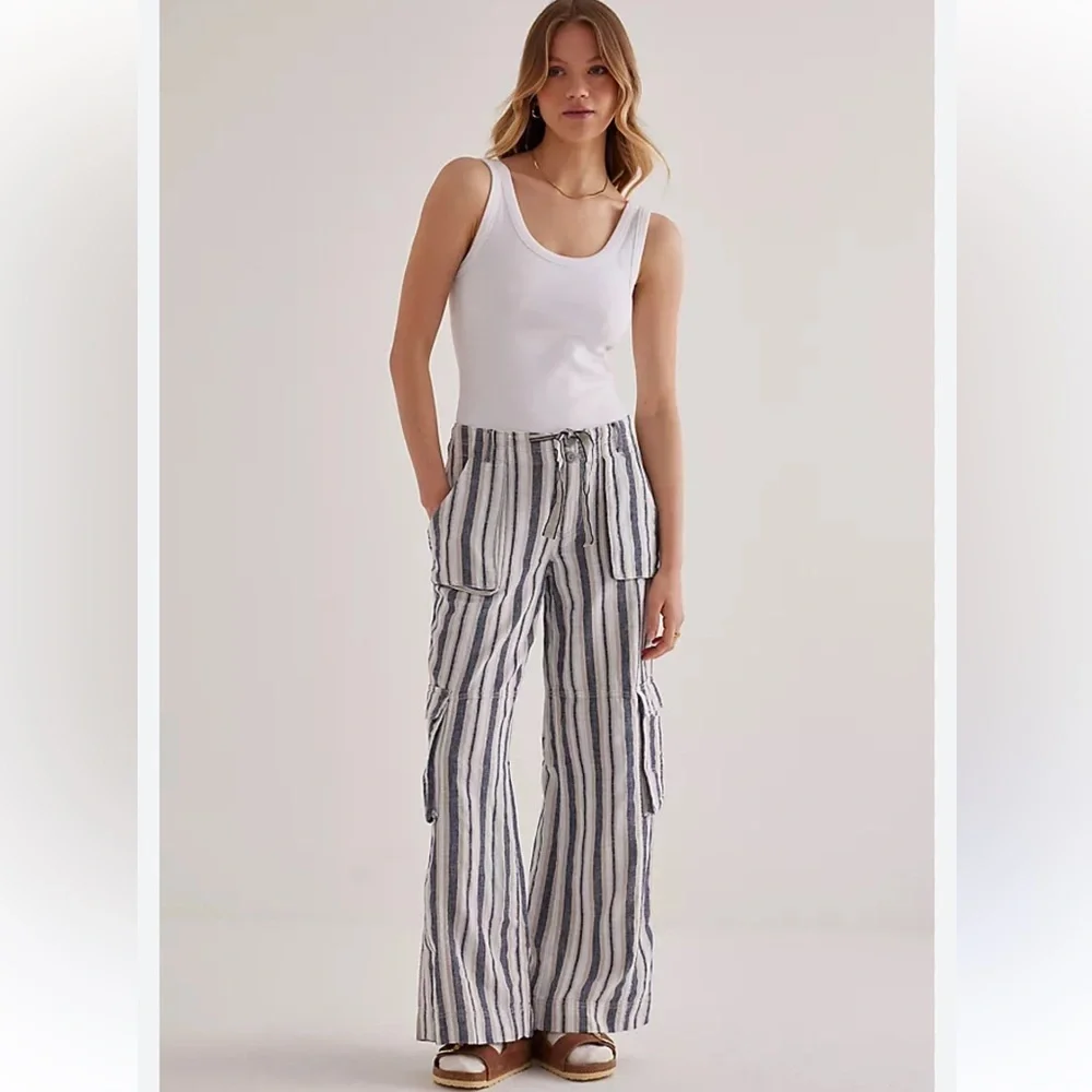 Anthropologie Pilcro Beach Cargo Pants in a striped linen blend Size 26 - Picture 12 of 12